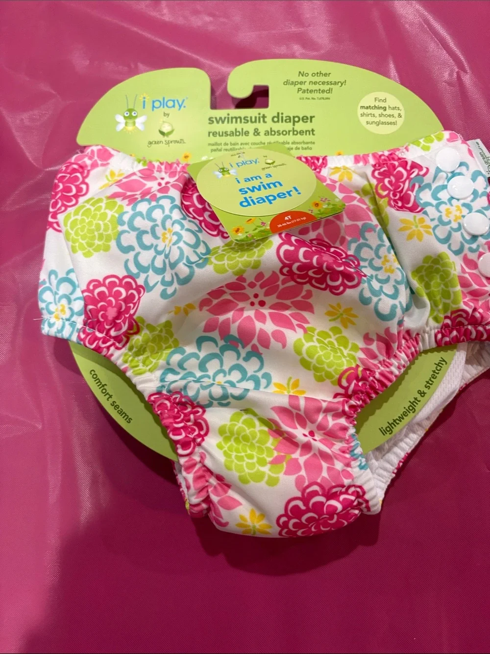 i play by green sprouts Floral Swim Diaper in Pink, Blue & Green